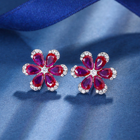 ZIRAVE Jewelry Imitation Ruby Eternal Flower High-end Luxury Gift Earrings