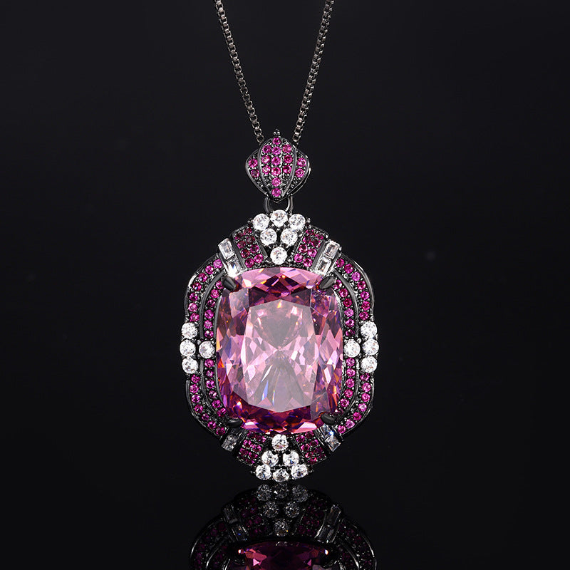 ZIRAVE Jewelry Vintage Simulated Pink Diamond Black Gold Halo Jewelry Set