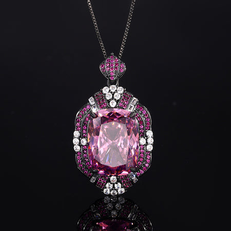 ZIRAVE Jewelry Vintage Simulated Pink Diamond Black Gold Halo Jewelry Set