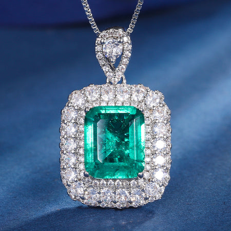 ZIRAVE Jewelry  3-Color Cushion-Cut Gemstone Double Halo Jewelry Necklace