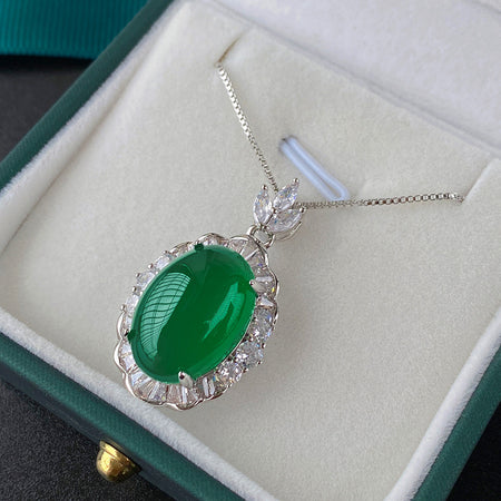 ZIRAVE Imitation Green Agate Plain Jade Necklace