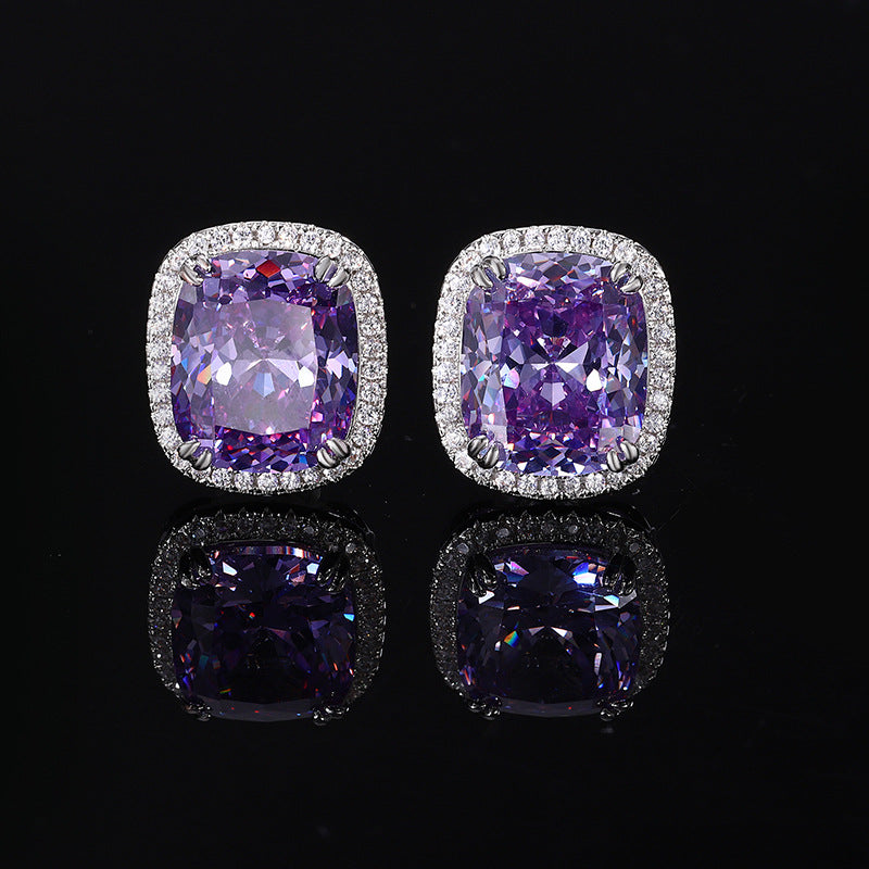 ZIRAVE Jewelry Radiant-Cut Faux Purple Diamond Pave Earrings