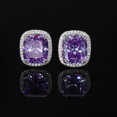 ZIRAVE Jewelry Radiant-Cut Faux Purple Diamond Pave Earrings