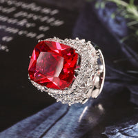 ZIRAVE Jewelry  Cushion-Cut Gemstone Double Halo Full Pave Adjustable Ring (Multi-Color Options)