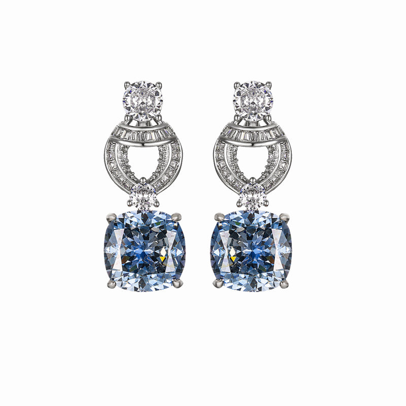 ZIRAVE Jewelry Vintage Simulated Blue Diamond Cushion Earrings