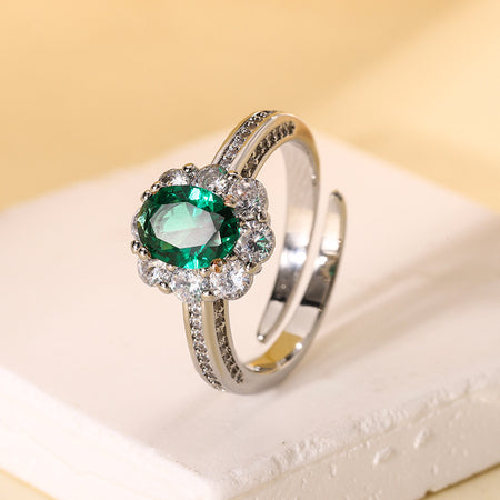 ZIRAVE jewelry copper bottom gold plating simulation emerald retro Ring