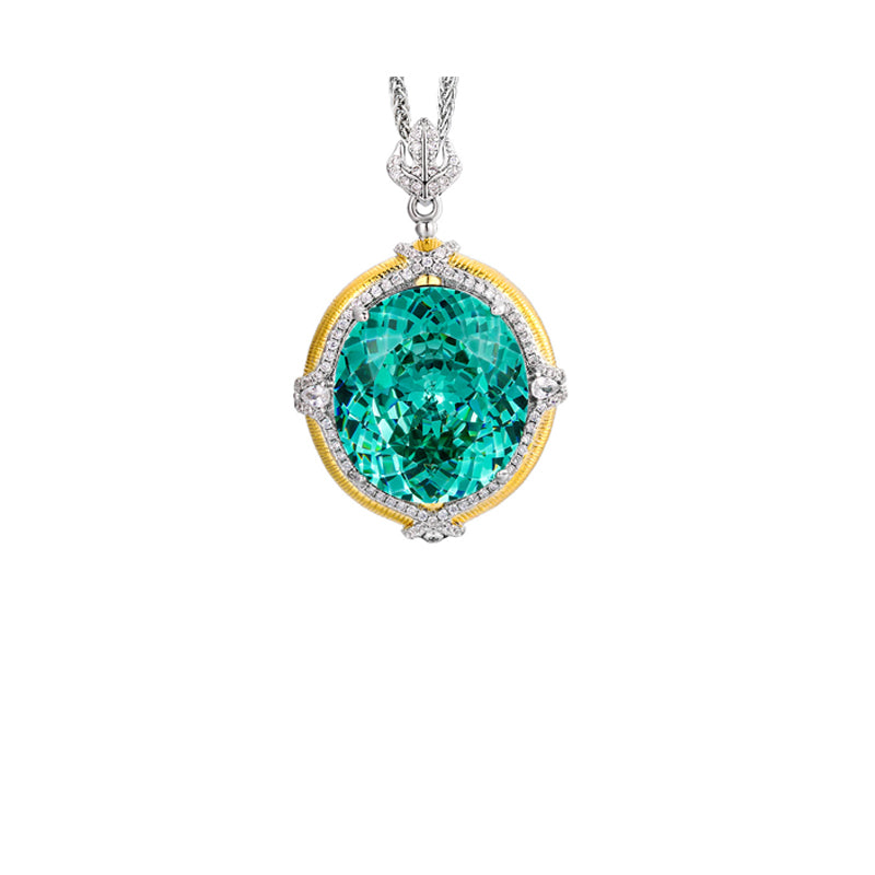 ZIRAVECO Jewelry, Copper-Based Gold-Plated Imitation Paraiba Tourmaline Vintage Pendan Necklace