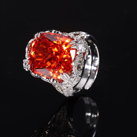 ZIRAVE Jewelry Cushion-Cut Gemstone Hollow Carved Adjustable Ring (Multi-Color Options)