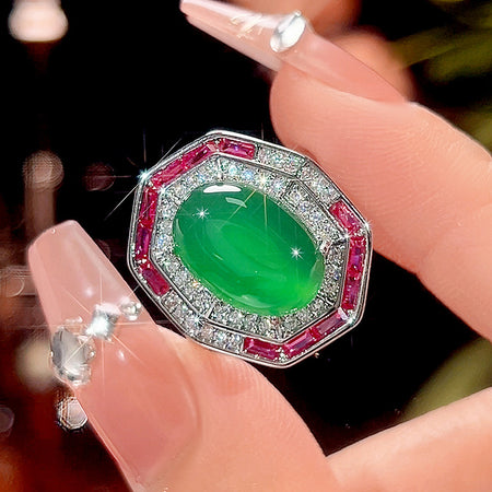 ZIRAVE Jewelry Vintage Gemstone Halo Chalcedony Ring