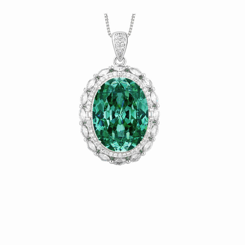 ZIRAVE Jewelry Vintage Oval Emerald Halo Nicklace