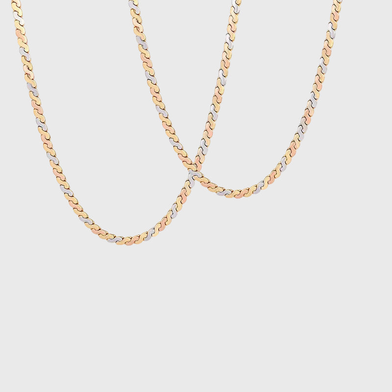 ZIRAVE Jewelry Tri-Color Copper Gold Plated Curb Chain Adjustable Nicklace
