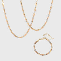 ZIRAVE Jewelry Tri-Color Copper Gold Plated Curb Chain Adjustable Set