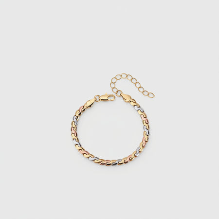 ZIRAVE Jewelry Tri-Color Copper Gold Plated Curb Chain Adjustable Bracele