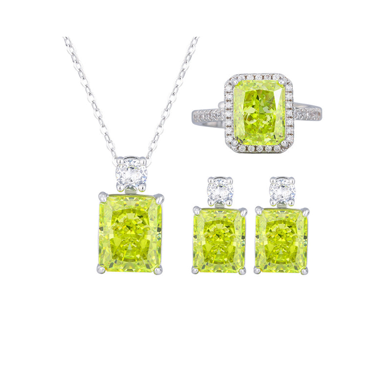 ZIRAVE Jewelry Radiant-Cut Yellow Diamond Simulated Jewelry Set (Necklace + Ring + Earrings)
