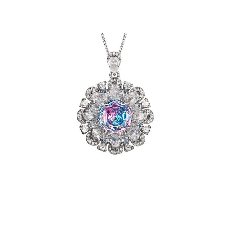 ZIRAVE JewelryGradient Gemstone Sunflower Halo Necklace