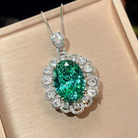ZIRAVE Jewelry Oval Faux Green Paraiba Tourmaline Halo 3-Piece Jewelry Set (Necklace, Ring & Earrings)