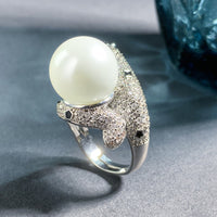 ZIRAVE Jewelry Panther Head Pearl Adjustable Ring (Two Color Options)