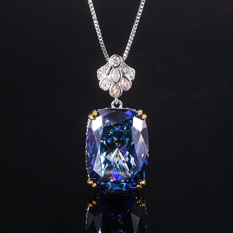 ZIRAVE Jewelry Two-Tone Gold Cushion-Cut Gemstone Pendant Necklace (Multi-Color Options)
