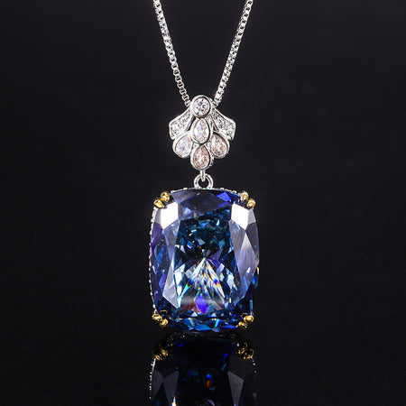 ZIRAVE Jewelry Two-Tone Gold Cushion-Cut Gemstone Pendant Necklace (Multi-Color Options)