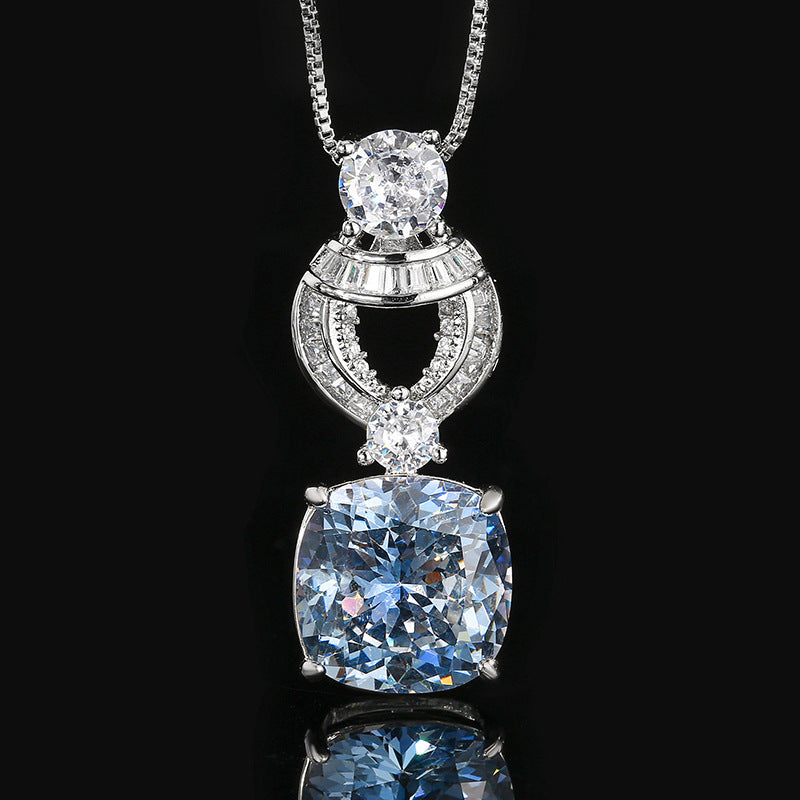 ZIRAVE Jewelry Vintage Simulated Blue Diamond Cushion Nicklace