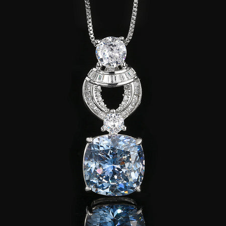ZIRAVE Jewelry Vintage Simulated Blue Diamond Cushion Nicklace