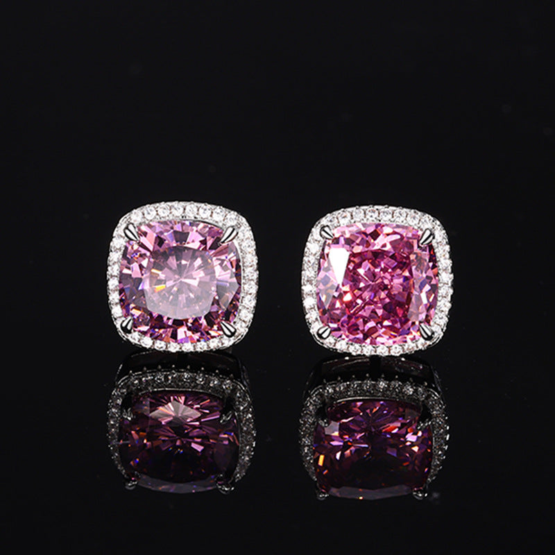 ZIRAVE Jewelry  Cushion-Cut Pink Diamond Double Halo Earrings