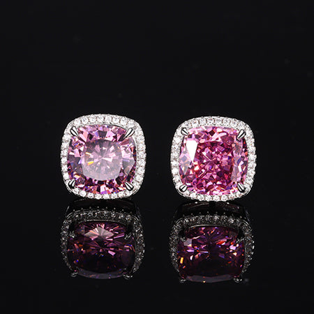 ZIRAVE Jewelry  Cushion-Cut Pink Diamond Double Halo Earrings