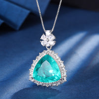 ZIRAVE Jewelry Triangle-Cut Faux Paraiba Tourmaline 3-Piece Jewelry Set (Necklace, Ring & Earrings)