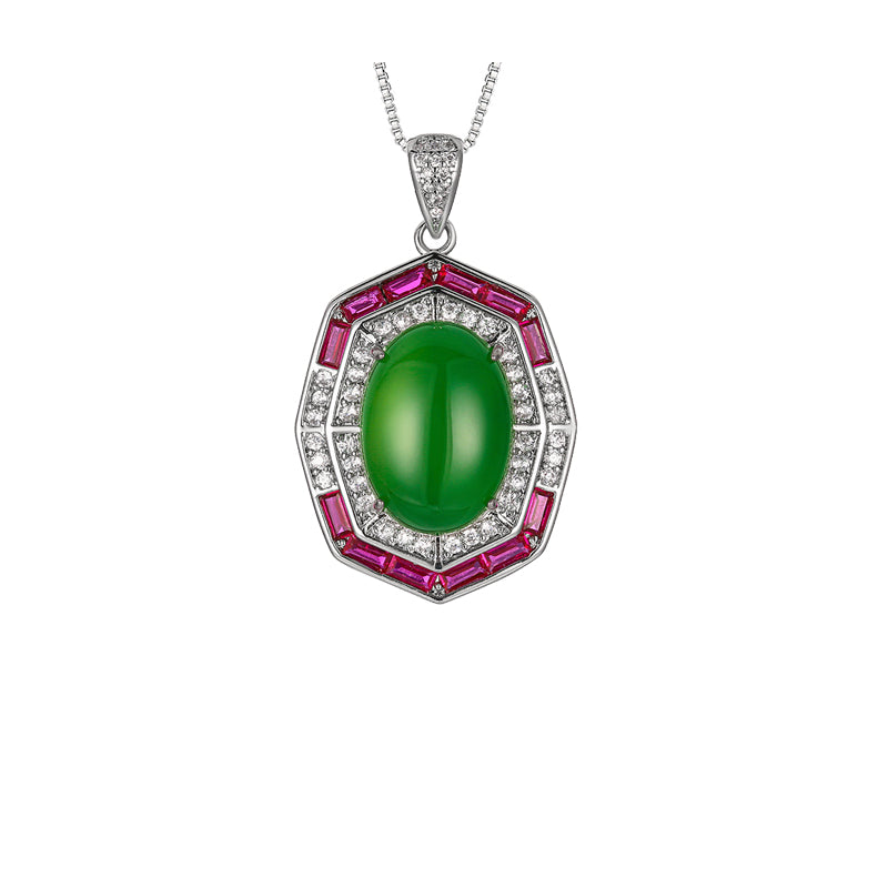 ZIRAVE Jewelry Vintage Gemstone Halo Chalcedony Necklace