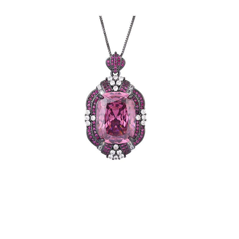 ZIRAVE Jewelry Vintage Simulated Pink Diamond Black Gold Halo Necklace
