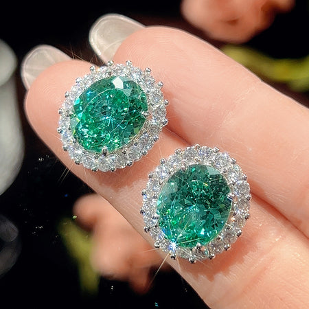 ZIRAVE Jewelry Vintage Oval Emerald Halo Earrings