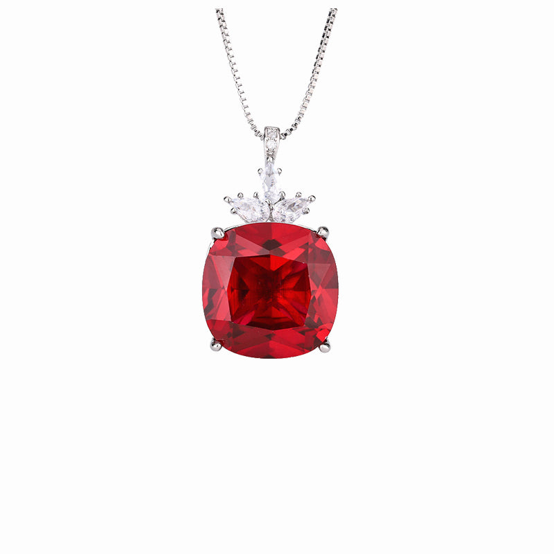 ZIRAVE Jewelry Princess-Cut Faux Gem Crown Pendant Necklace (Multi-Colors Available)