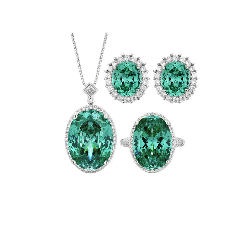 ZIRAVE Jewelry Faux Paraiba Green Jewelry Fashion Light Luxury Set