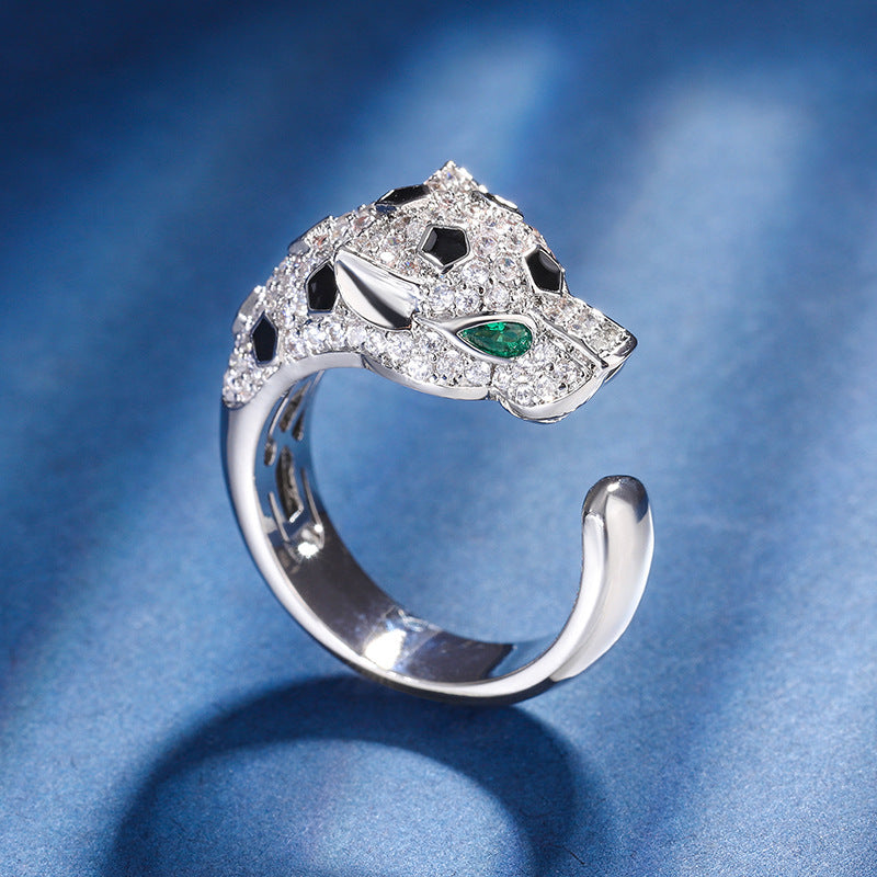ZIRAVE Jewelry Vintage Panther Head Simulated Gemstone Open Ring