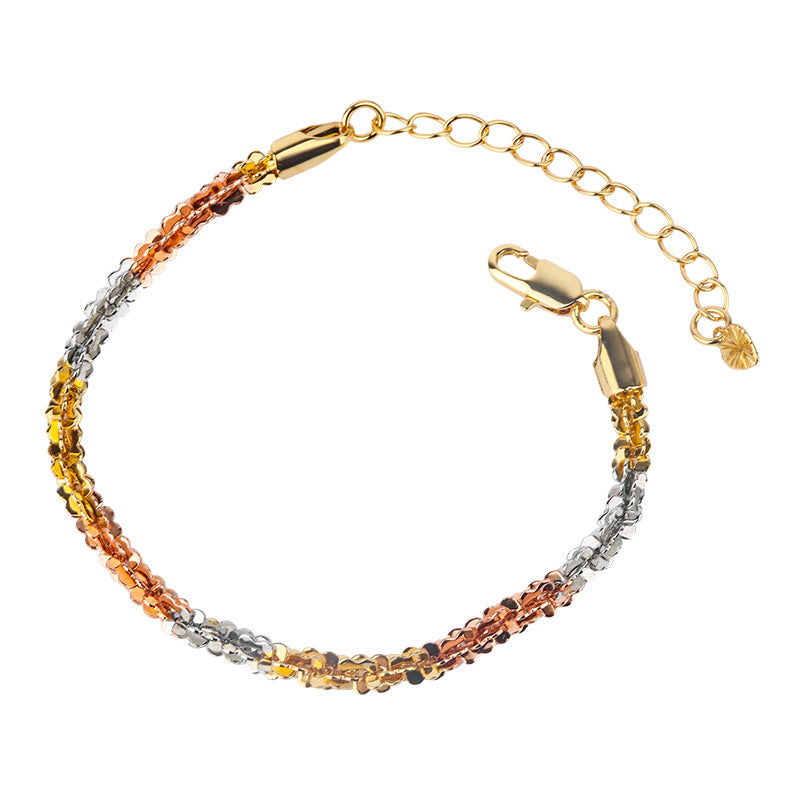 Tri-Color Copper Gold Plated Sparkling Multi-Strand Thin Chain Adjustable Set