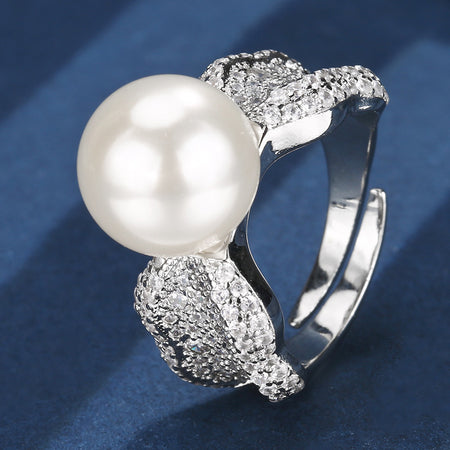 ZIRAVE Jewelry Copper Plated Pearl Temperament Fashion Gold Ring