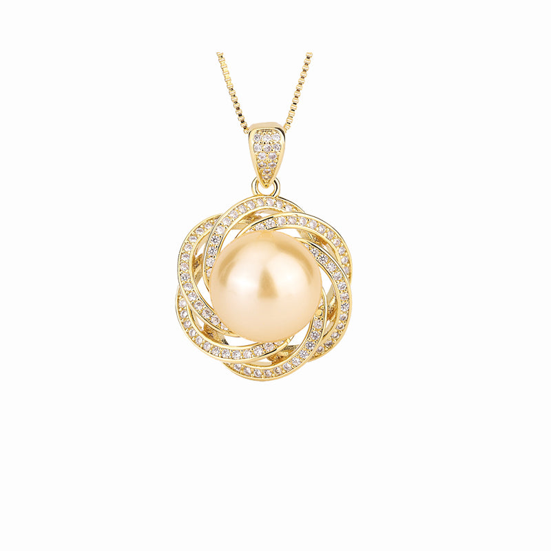 ZIRAVE Jewelry Spiral Pave Simulated Pearl Pendant, 3 Colors Available