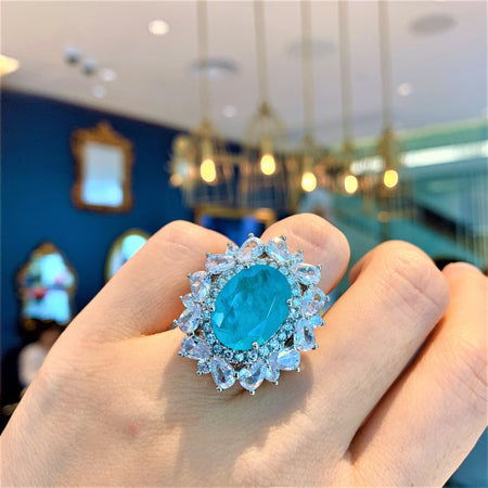 ZIRAVE jewelry retro style simulation paraiba sapphire ring