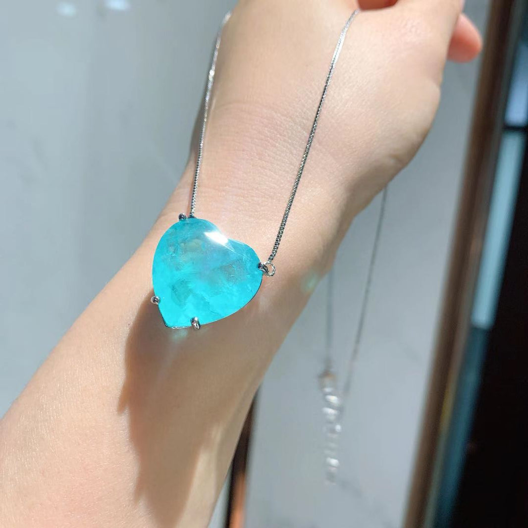 ZIRAVE Jewelry Simulation Paraiba Gemstone Heart Set