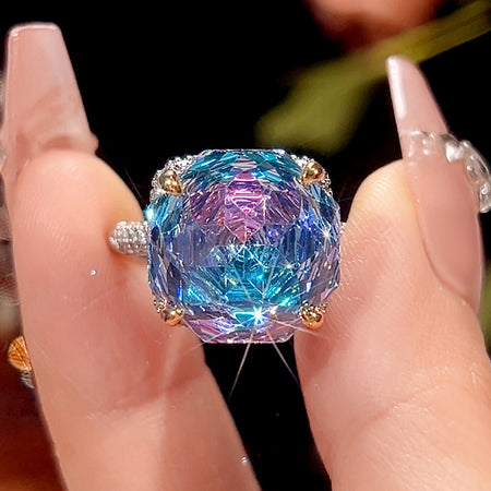 ZIRAVE Jewelry Two-Tone Gold Sugarloaf-Cut Firework Gemstone Adjustable Ring
