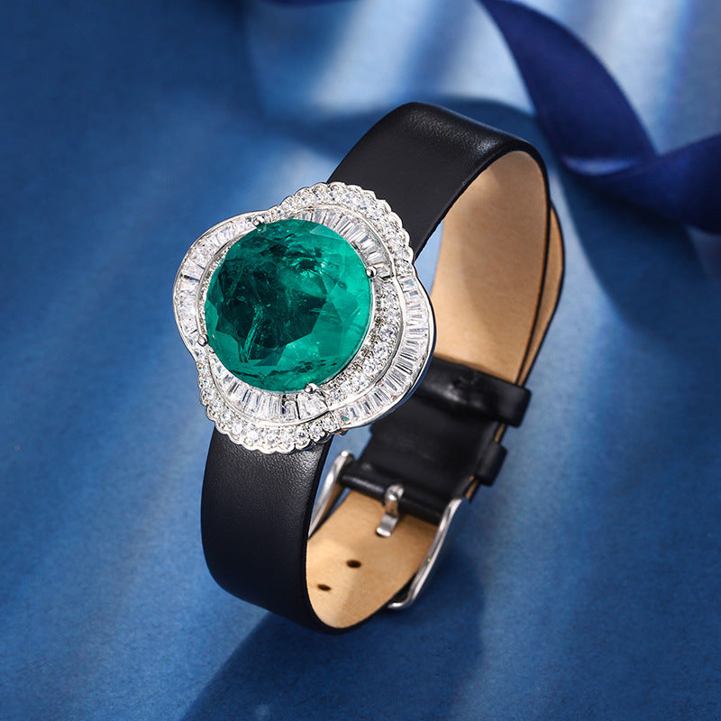 ZIRAVE Jewelry Emerald-Style Clover Halo  Watch