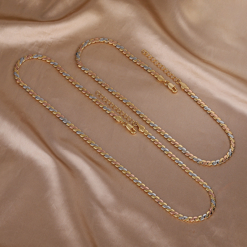 ZIRAVE Jewelry Tri-Color Copper Gold Plated Curb Chain Adjustable Set