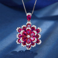 ZIRAVE Jewelry Imitation Ruby Eternal Flower High-end Luxury Gift Necklace
