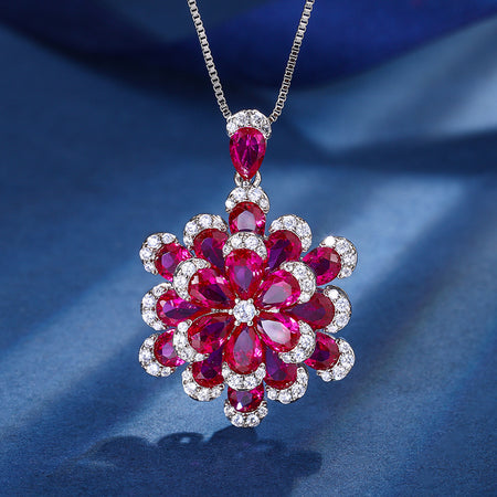ZIRAVE Jewelry Imitation Ruby Eternal Flower High-end Luxury Gift Necklace