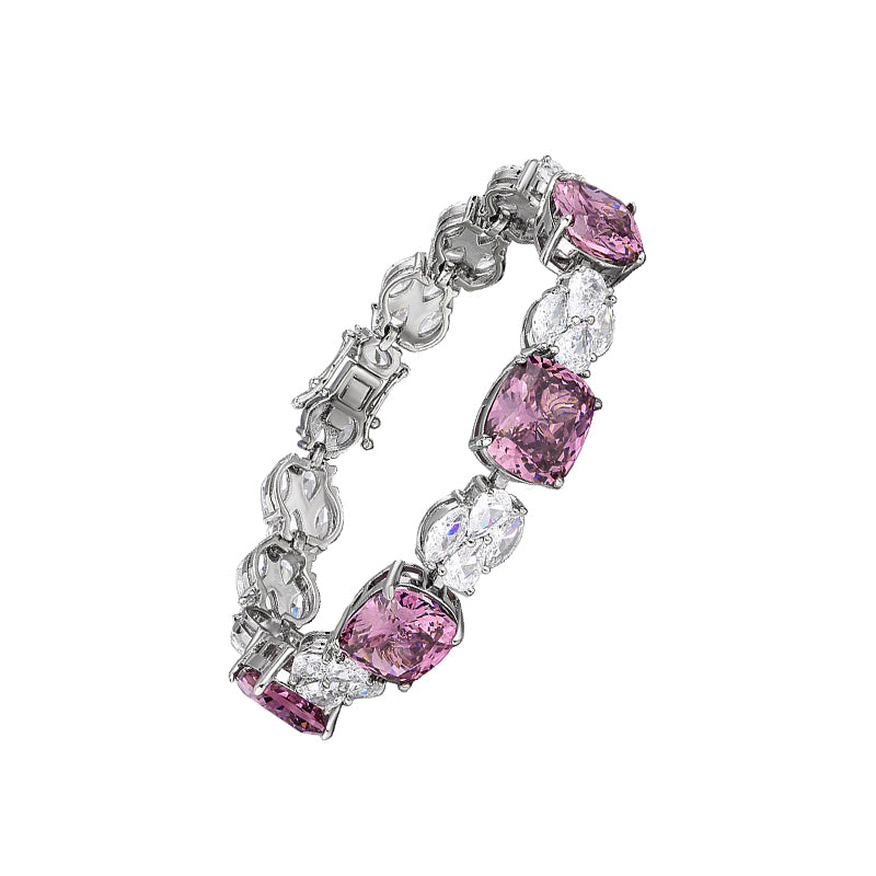 ZIRAVE Jewelry Cushion-Cut Gemstone Alternating Tennis Bracelet (Multi-Color Options)