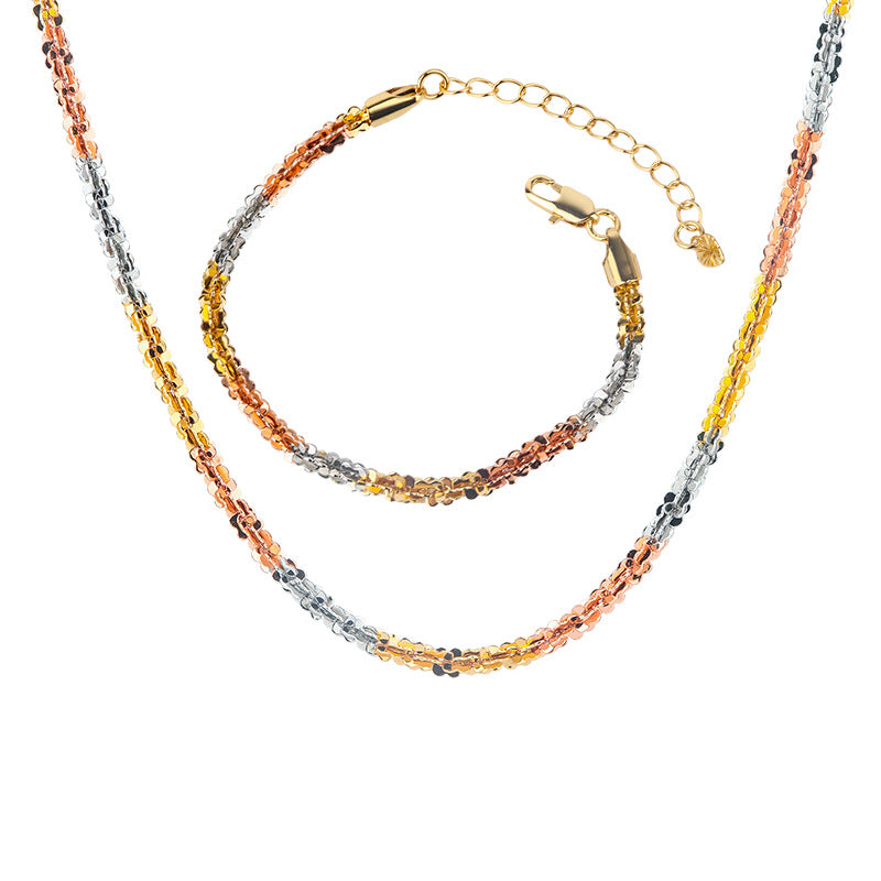 Tri-Color Copper Gold Plated Sparkling Multi-Strand Thin Chain Adjustable Set