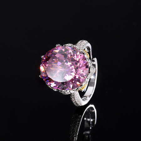 ZIRAVE Jewelry Imitation Dried Rose Padparadscha Light Luxury Oval Ring