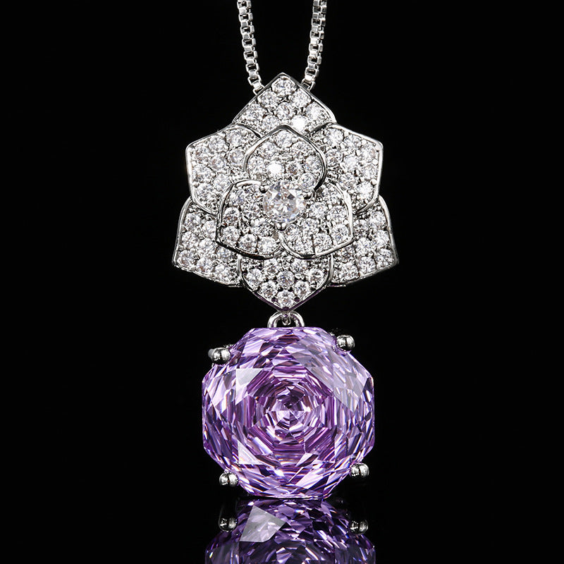 ZIRAVE Jewelry Camellia Pink Diamond Pendan