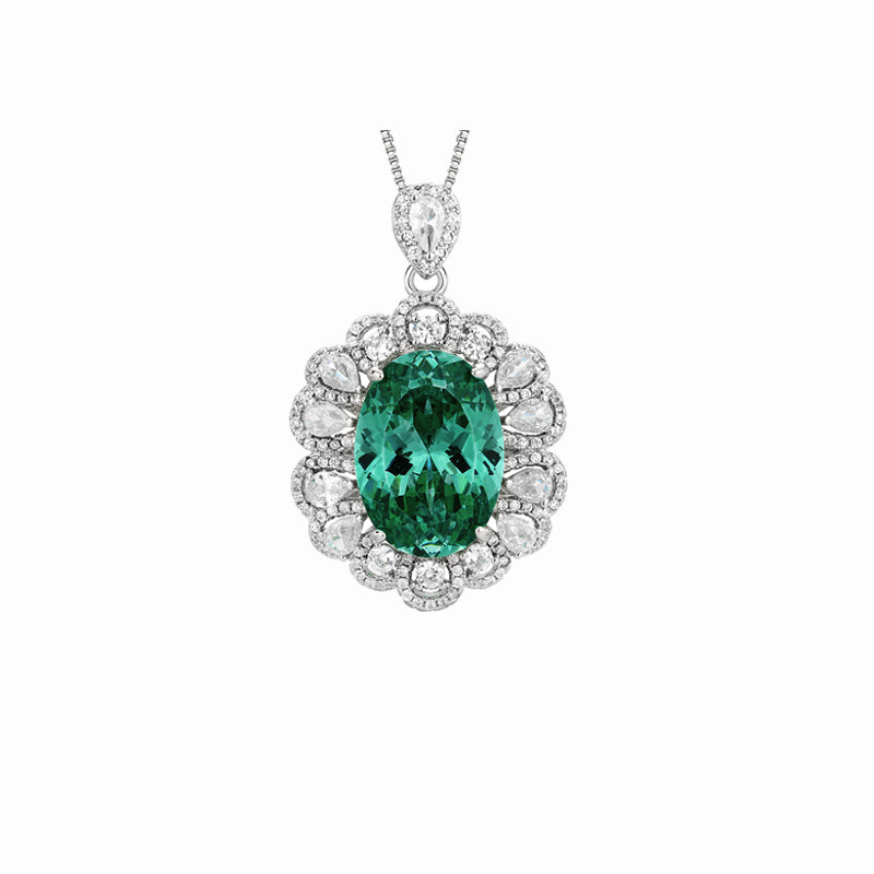 ZIRAVE Jewelry Oval Faux Green Paraiba Tourmaline Halo Necklace