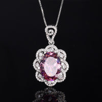 ZIRAVE Jewelry Oval Faux Pink Diamond Double Halo Necklace